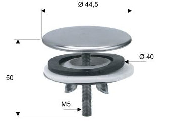 Riko rvs kraangatstop chroom 40 mm - technische tekening