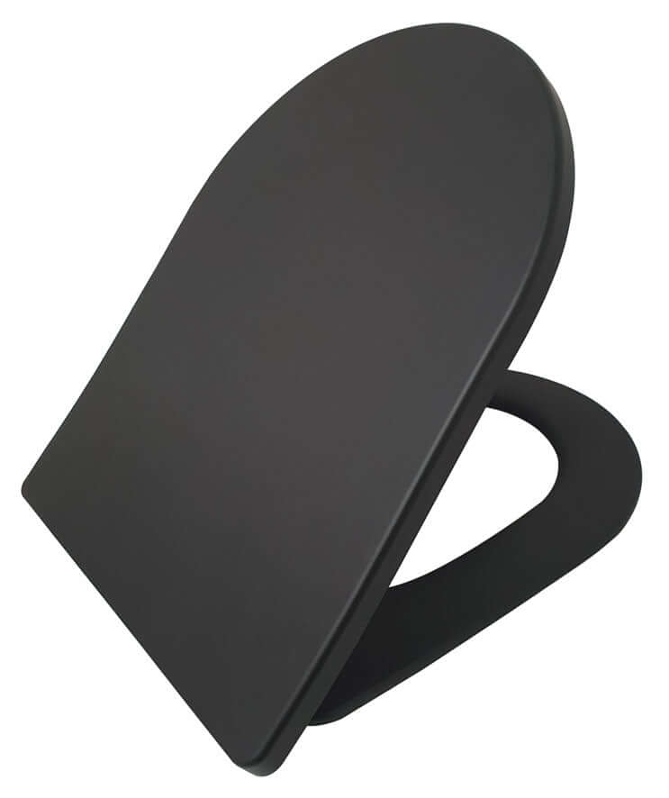 Matzwarte Vesta Shade Slanke Toiletbril Wiesbaden met Soft Close en Deksel voor moderne toiletten.