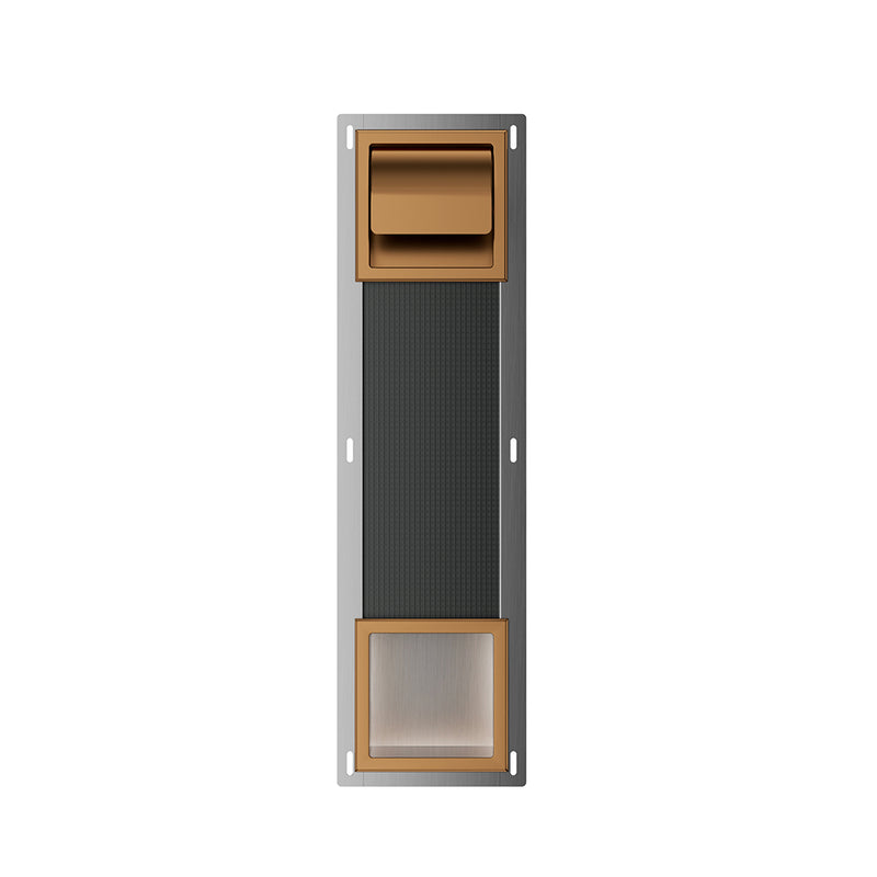 Xellanz Rocko toiletrolhouder met klep en reserverolhouder inbouw geborsteld brons koper - productfoto