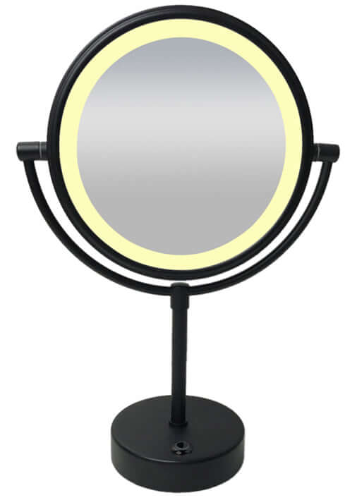 Miroir de rasage sur pied Wiesbaden avec éclairage LED – 20 cm – 5x agrandissement – noir mat