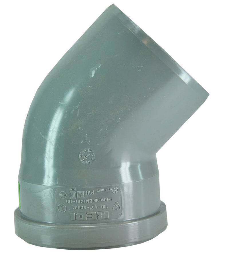 Nicolle/ Jimten/ Redi Nicolle/ Jimten/ Redi Nicolle afvoerbocht manchet spie pvc 110 mm x spie 110 mm 45 graden PVC - productfoto