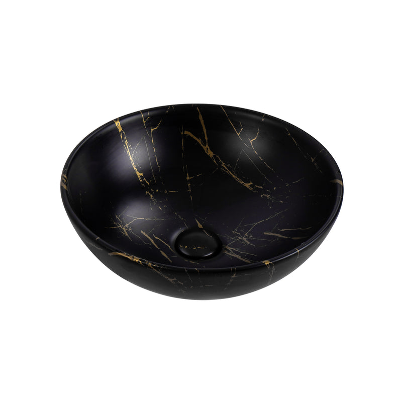 ALONI Tivra Waskom - Opbouw - zonder overloop - zonder Kraangat - met Click Waste - keramiek - 38X13X38 Cm - Zwart/goud Marmer
