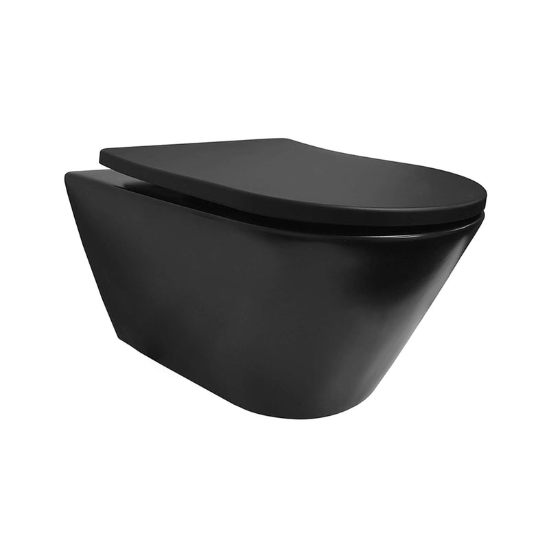 Vesta wandcloset rimless met Shade slim toiletzitting softclose en quick release mat zwart