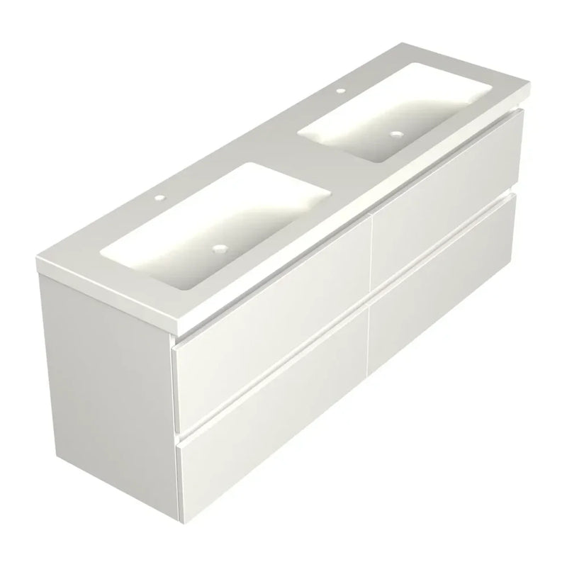 DutchLine Badmeubel Onderkast - Glans Wit - 160x46cm - 4 Lades - 2 Uitsparingen