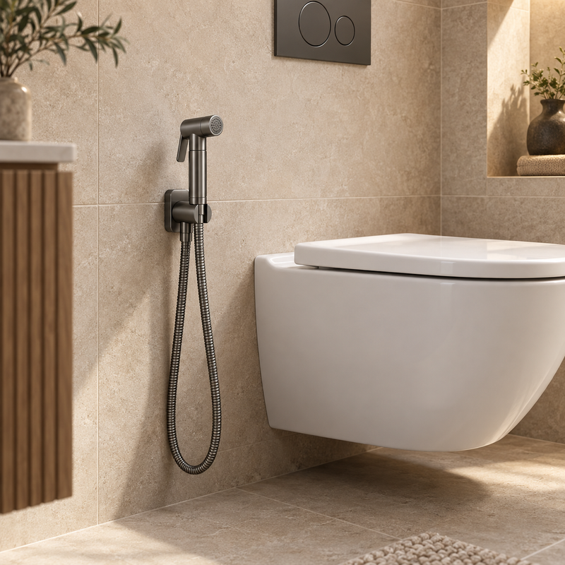 Wiesbaden Tivaro bidetset gunmetal in moderne toiletruimte