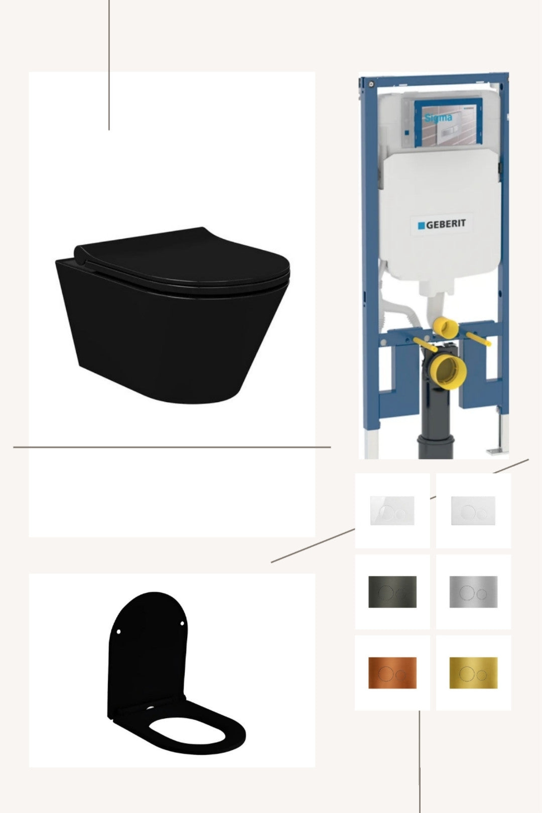 DutchLine Geberit UP320 Toiletset Compleet – DutchLine Avva Mat Zwart – Met Bidet – Incl. DutchLine Drukplaat