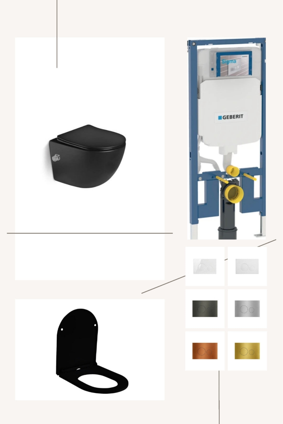 DutchLine Geberit UP320 Toiletset Compleet – DutchLine Luccio Rimless Ondiep Mat Zwart – Met Bidet – Incl. DutchLine Drukplaat