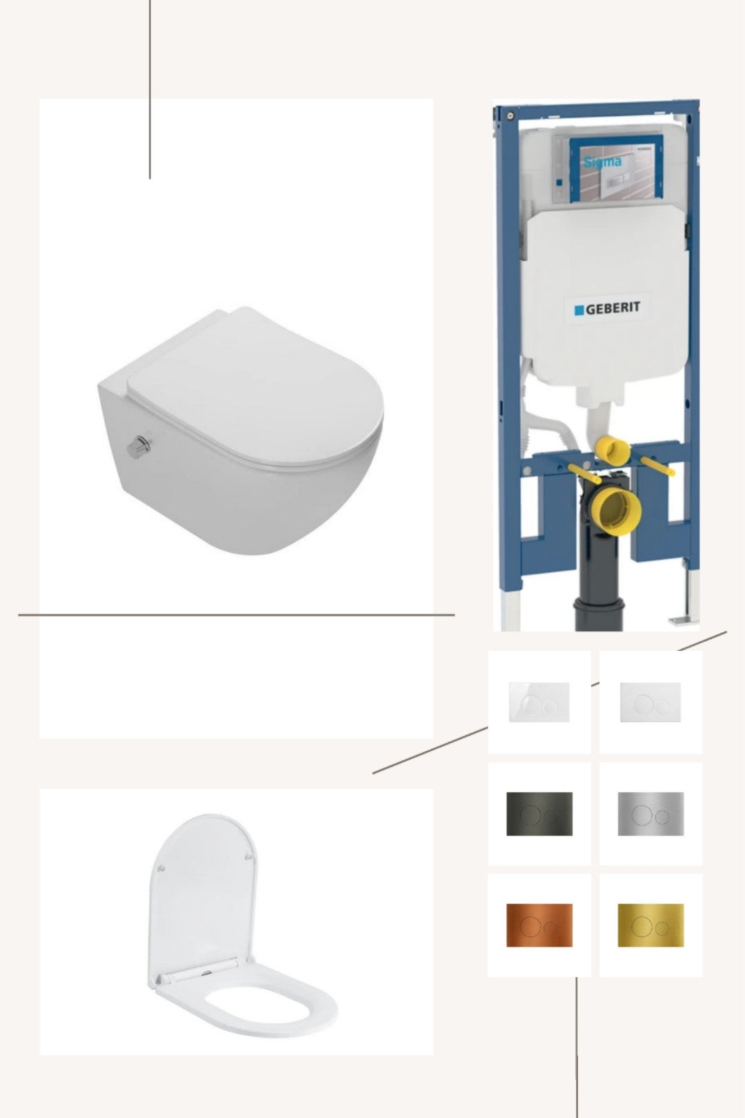 DutchLine Geberit UP320 Toiletset Compleet – DutchLine Luccio Rimless Glans Wit – Met Bidet – Incl. DutchLine Drukplaat