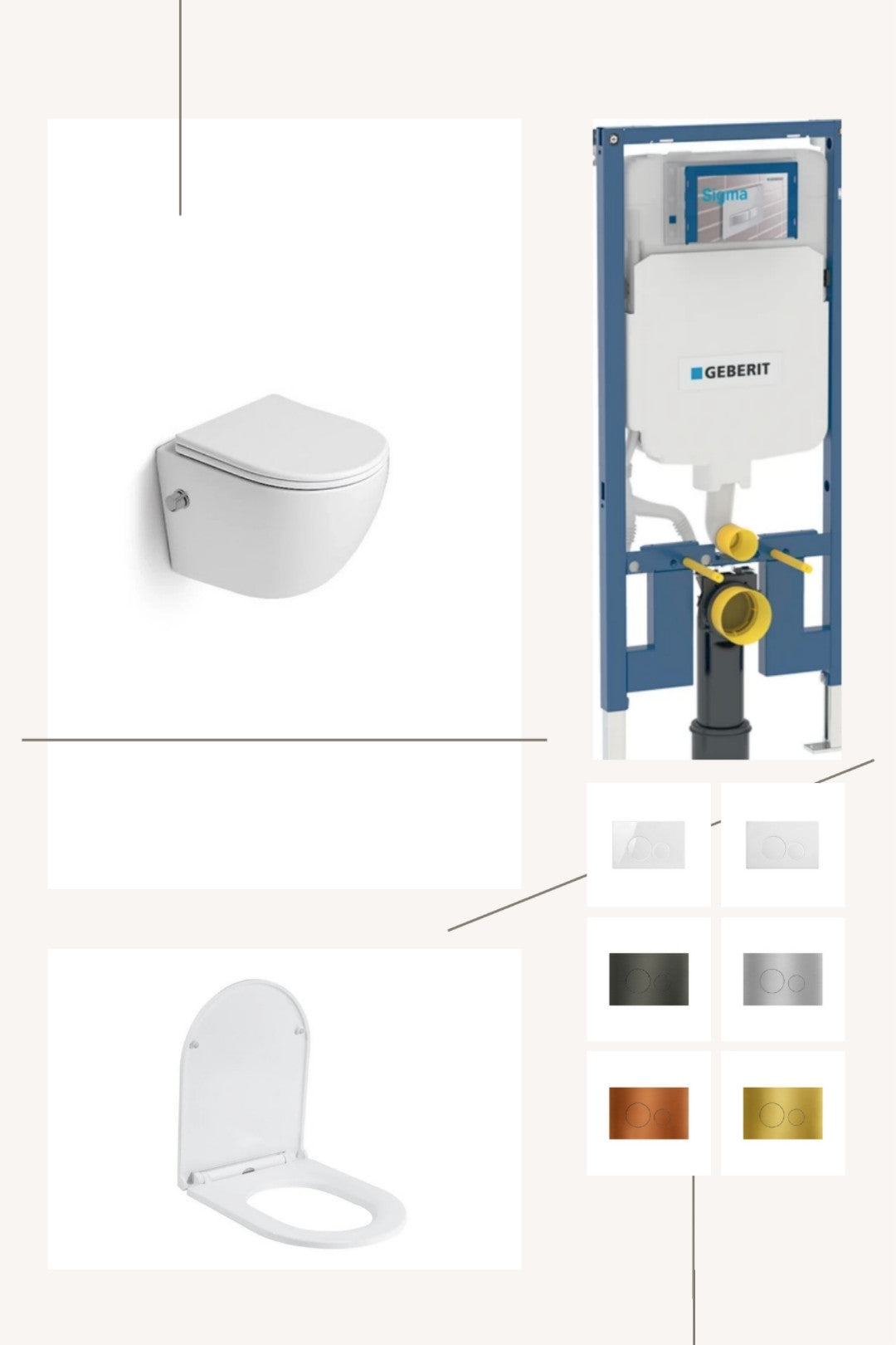 DutchLine Geberit UP320 Toiletset Compleet – DutchLine Luccio Rimless Ondiep Glans Wit – Met Bidet – Incl. DutchLine Drukplaat