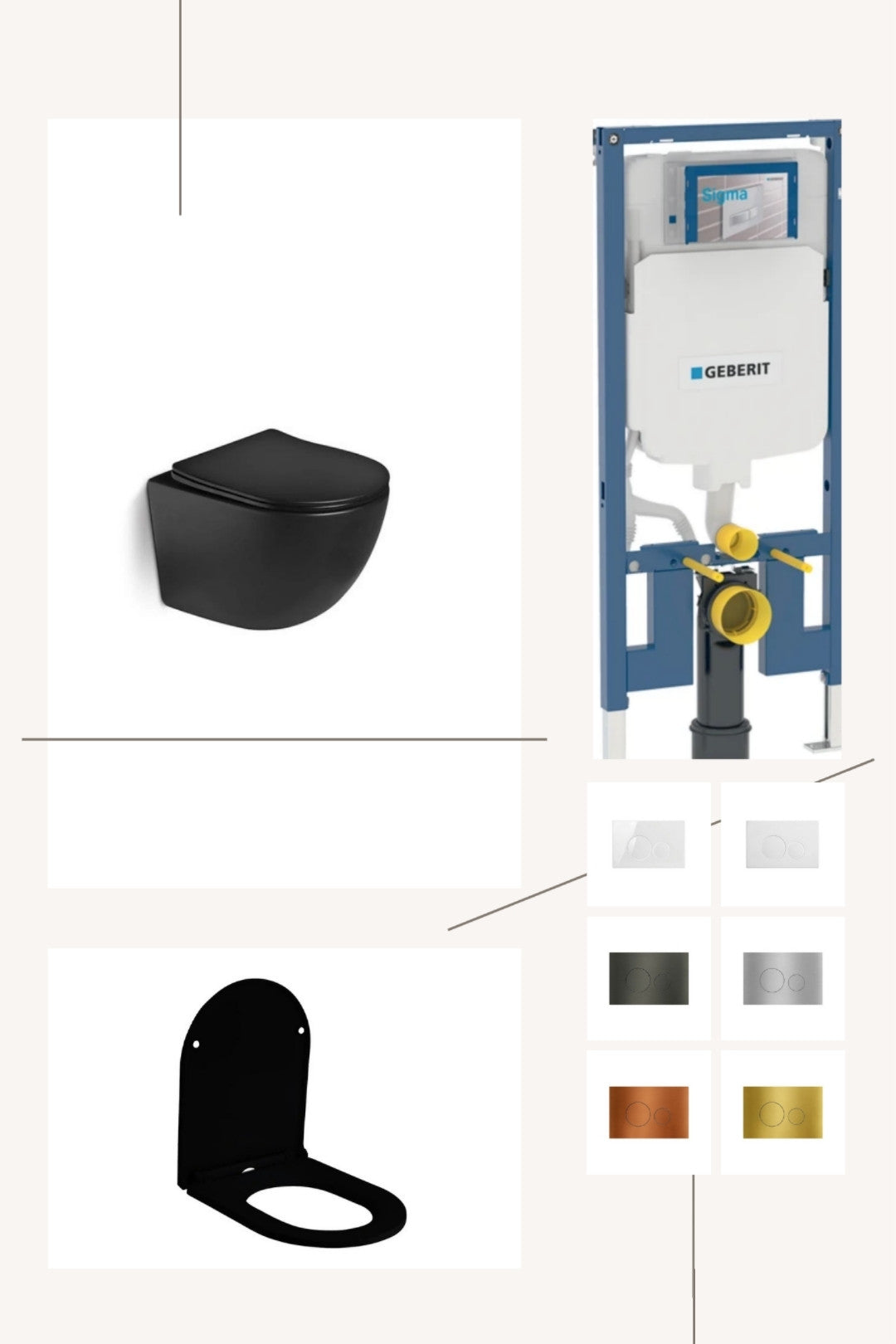 DutchLine Geberit UP320 Toiletset Compleet – DutchLine Luccio Rimless Ondiep Mat Zwart – Incl. DutchLine Drukplaat