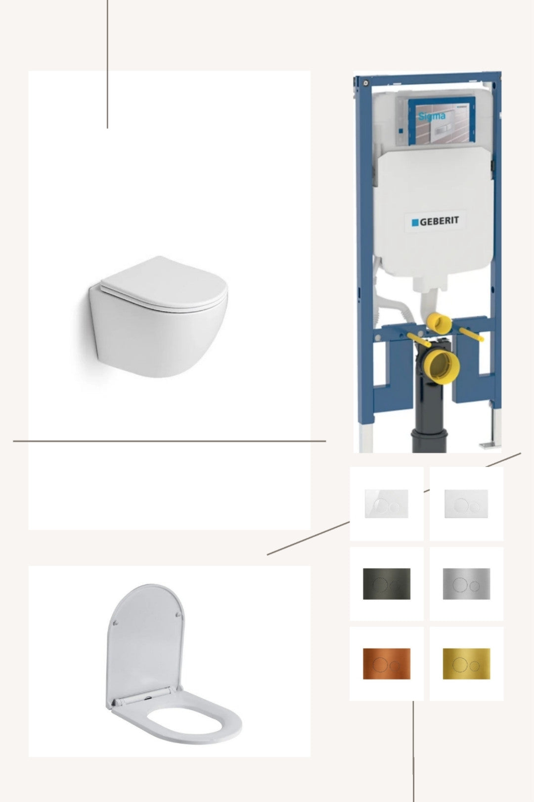 DutchLine Geberit UP320 Toiletset Compleet – DutchLine Luccio Rimless Ondiep Mat Wit – Incl. DutchLine Drukplaat