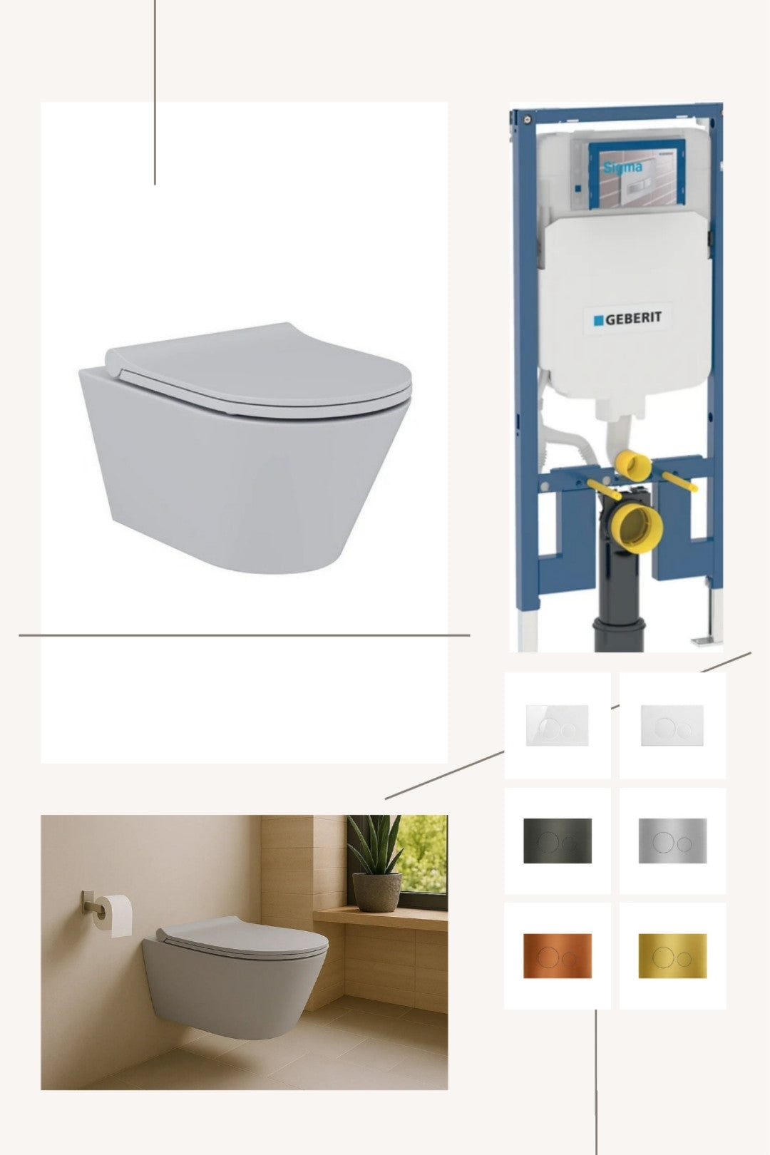 DutchLine Geberit UP320 Toiletset Compleet – DutchLine Avva Mat Grijs – Met Bidet – Incl. DutchLine Drukplaat