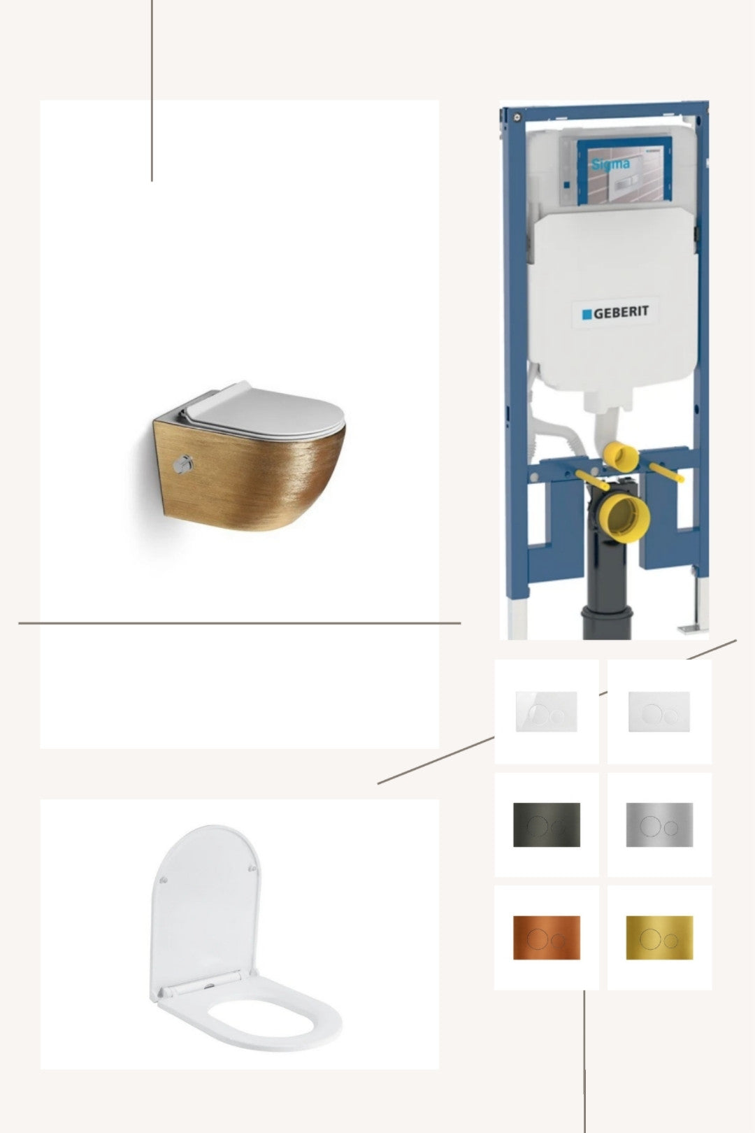 DutchLine Geberit UP320 Toiletset Compleet – DutchLine Luccio Rimless Geborsteld Goud – Met Bidet – Incl. DutchLine Drukplaat