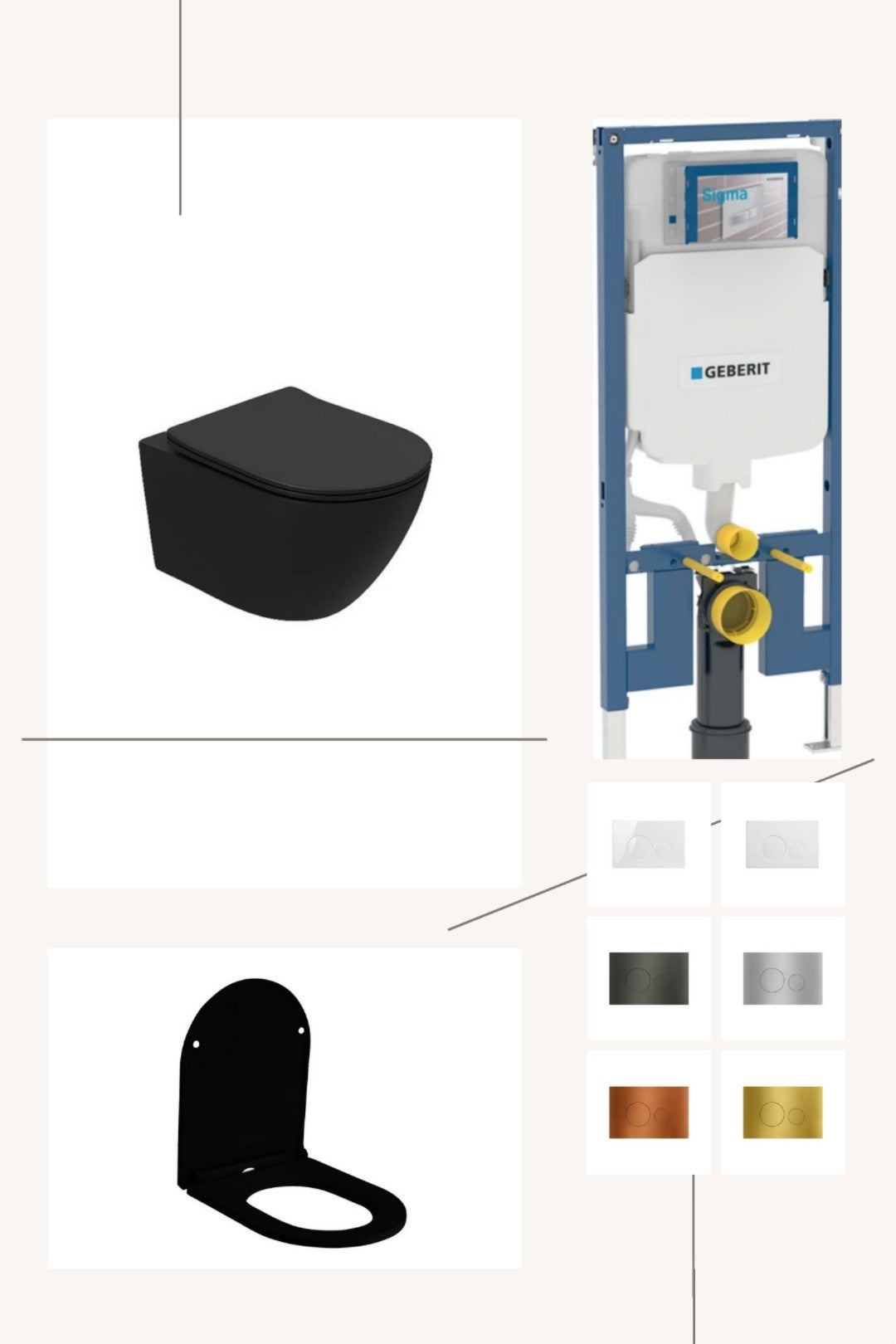 DutchLine Geberit UP320 Toiletset Compleet – DutchLine Luccio Rimless Mat Zwart – Incl. DutchLine Drukplaat