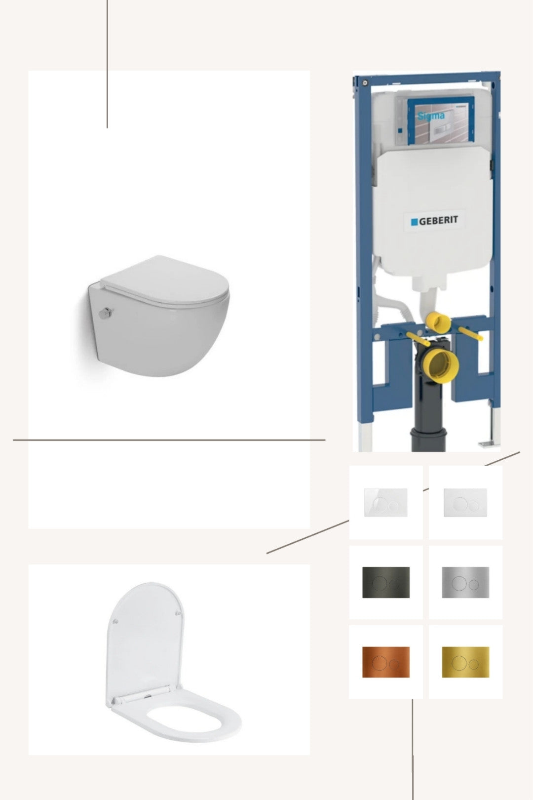 DutchLine Geberit UP320 Toiletset Compleet – DutchLine Luccio Rimless Ondiep Glans Wit – Met Bidetkraan – Incl. DutchLine Drukplaat