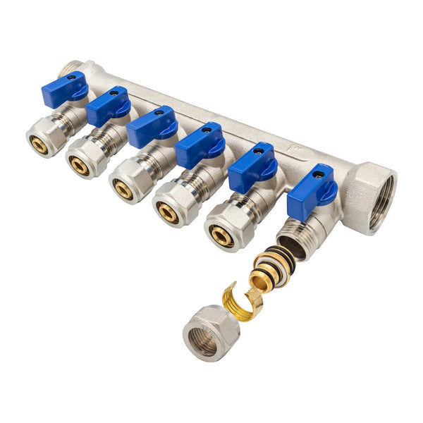 Belrad Verdeler met Bolkraan MV-1" 6 × 16 Blauw