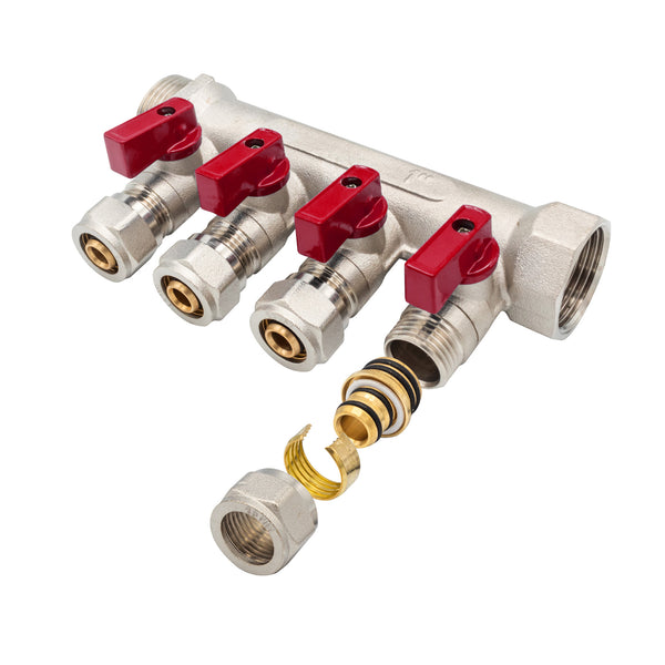 "Verdeler met Bolkraan MV-1"" 4X16 ROOD"