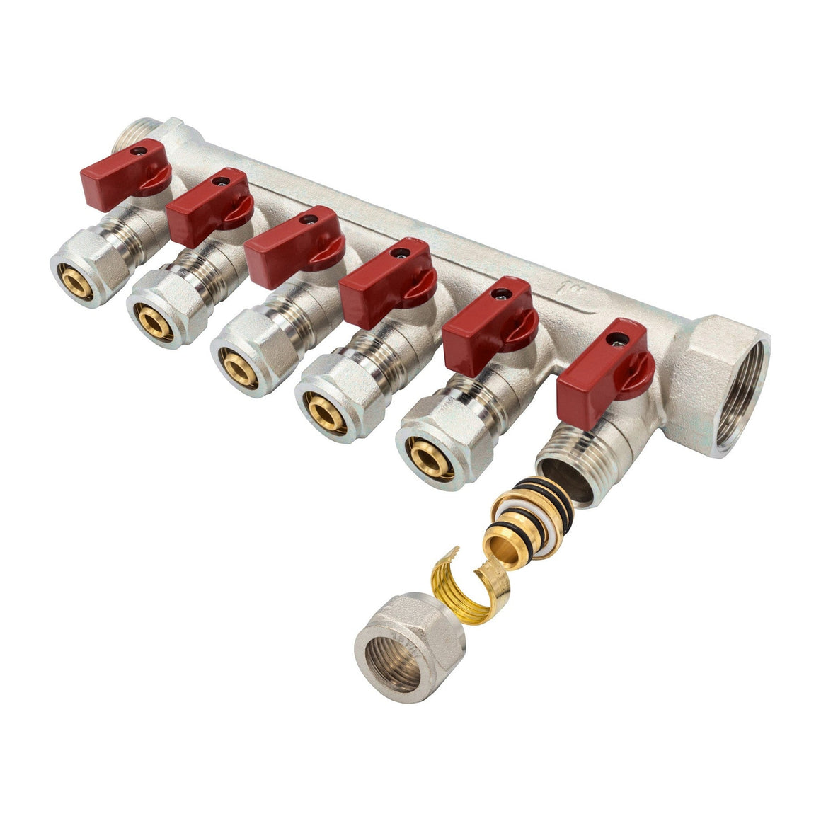 Verdeler met Bolkraan MV-1" 6X16 ROOD