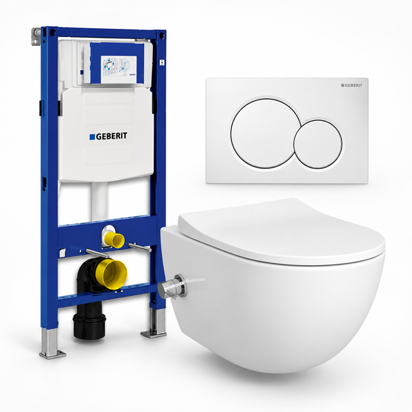 Geberit UP320 Complete Toiletset – VitrA Sento Wit met Bidet, Toiletbril & Sigma Drukplaat