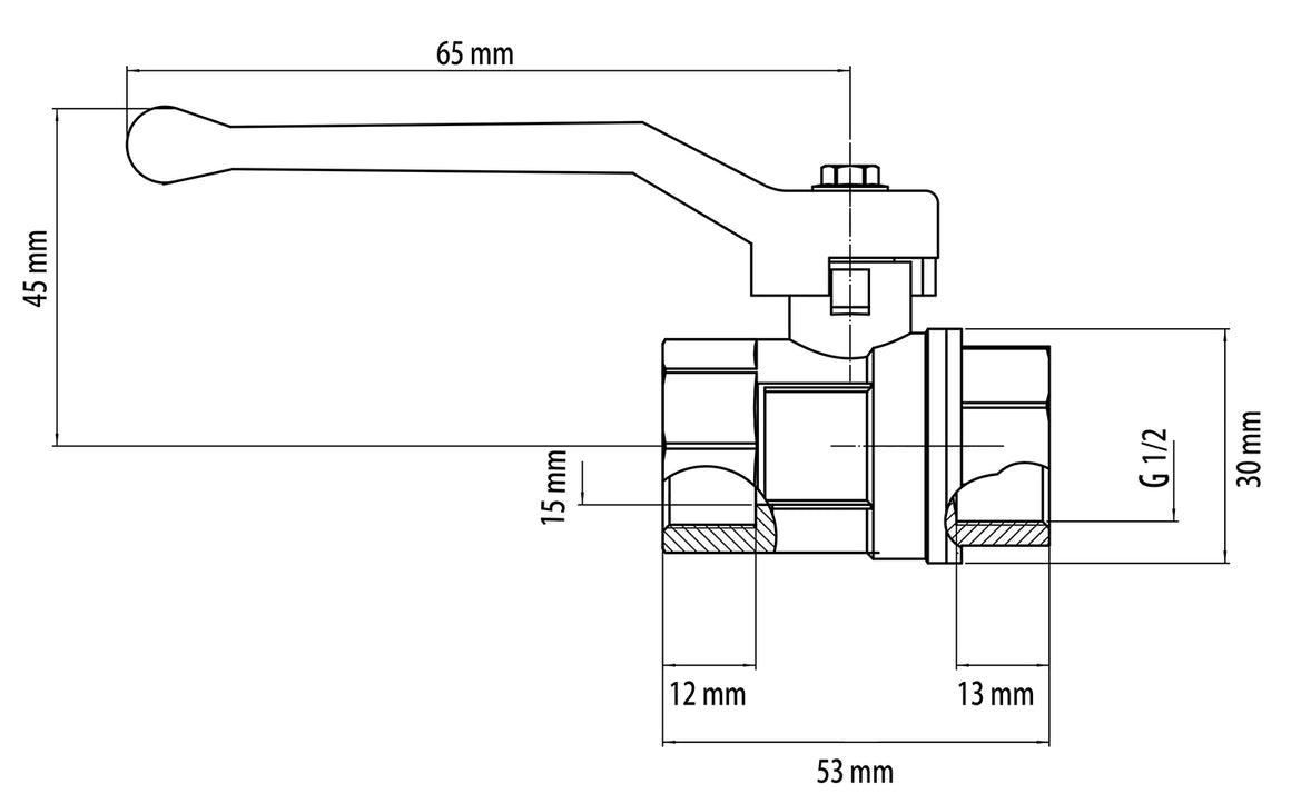 Riko kogelkraan met hendel 1/2" - technische tekening