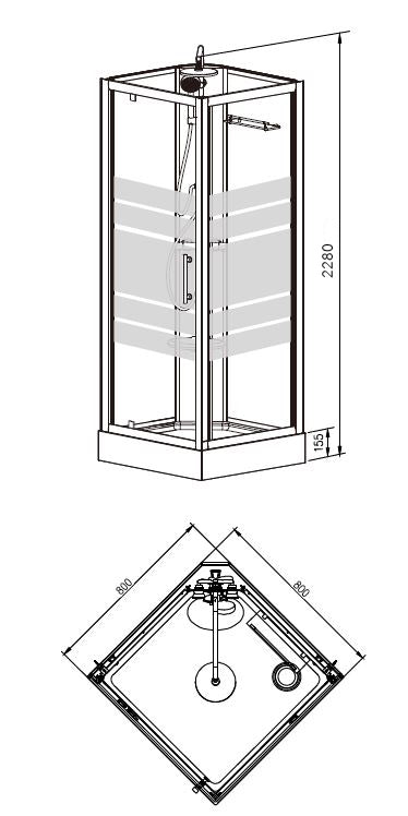 Thermo complete douchecabine 80x80x218 alu  5mm glas