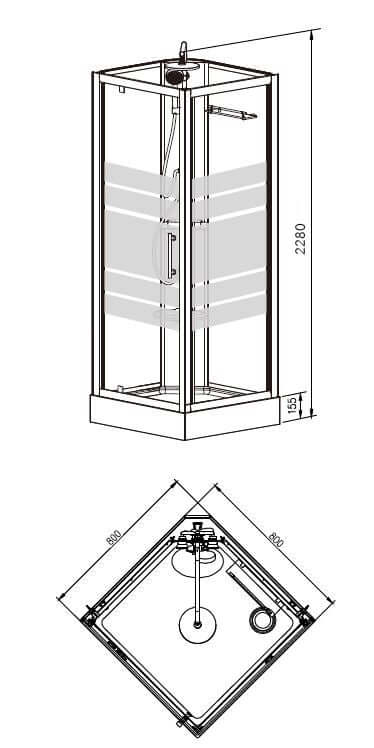 Wiesbaden Thermo Complete Douchecabine 80x80x218 cm 5 mm