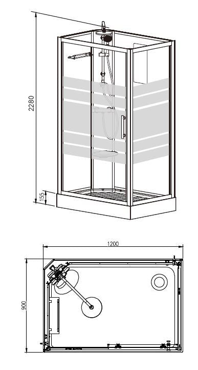Thermo liens cabine de douche complète 120x90x218 alu 5mm verre
