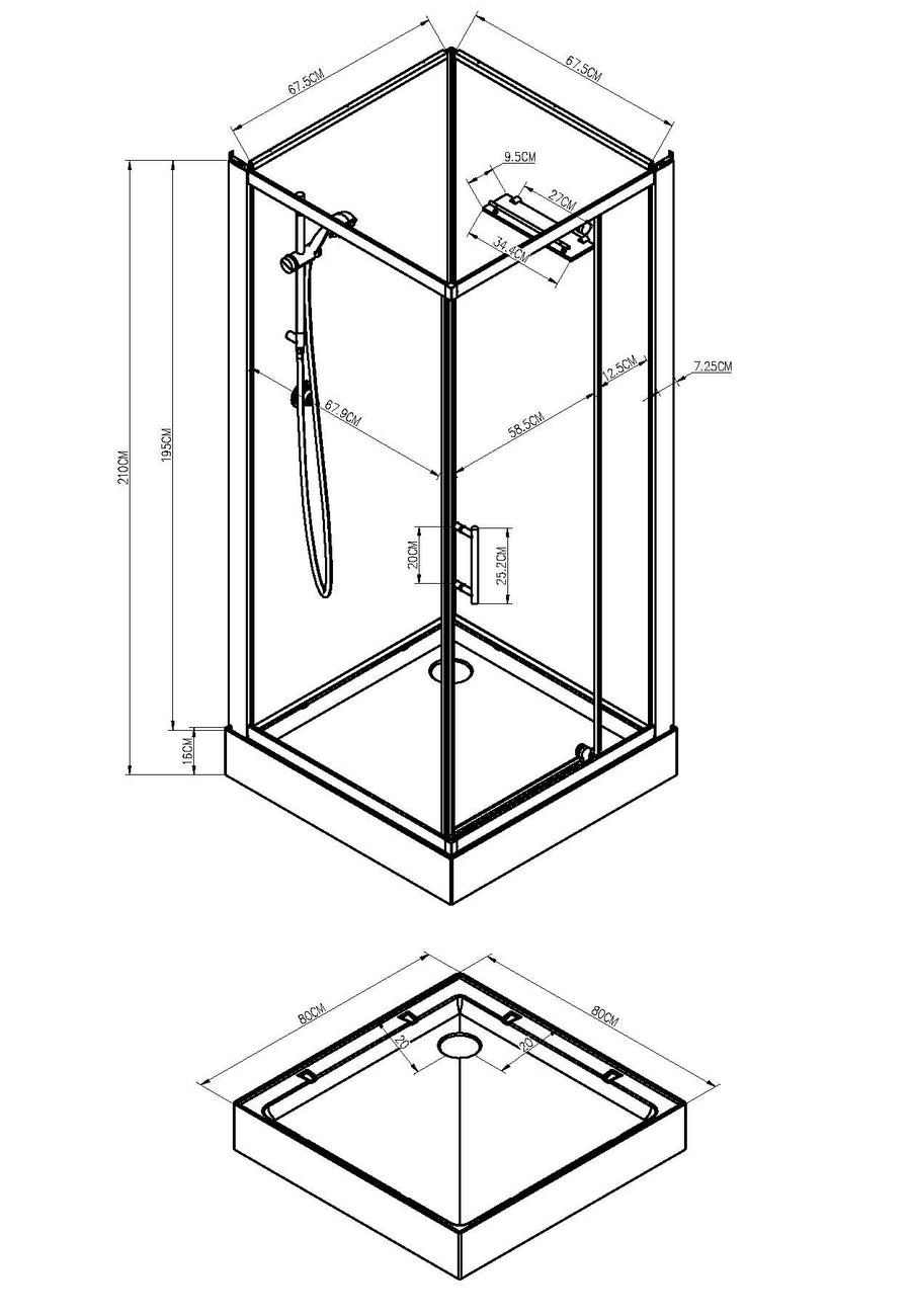Domino cabine de douche complète 80x80x210 alu mat verre 5mm