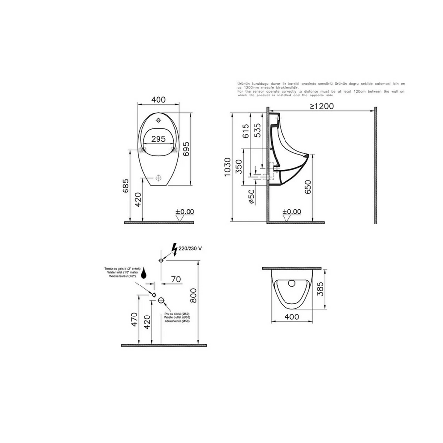 VitrA Arkitekt Urinoir (incl. Sensor)