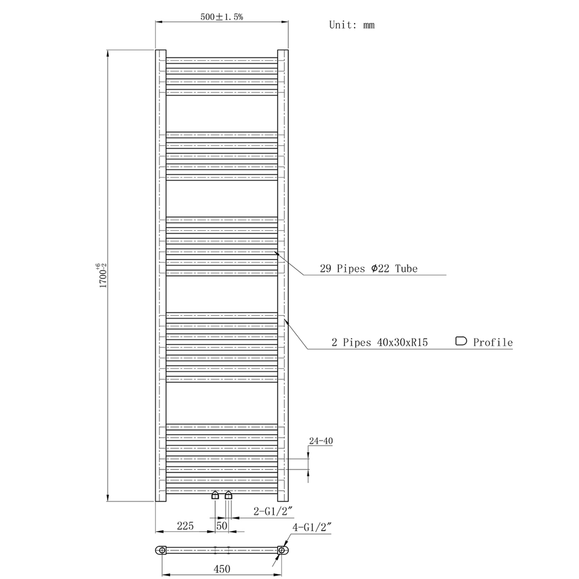 BELRAD Badkamer radiator – Middenaansluiting
