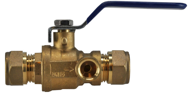 Riko water-kogelstopkraan 2x knel met aftapgelegenheid 28 mm - productfoto