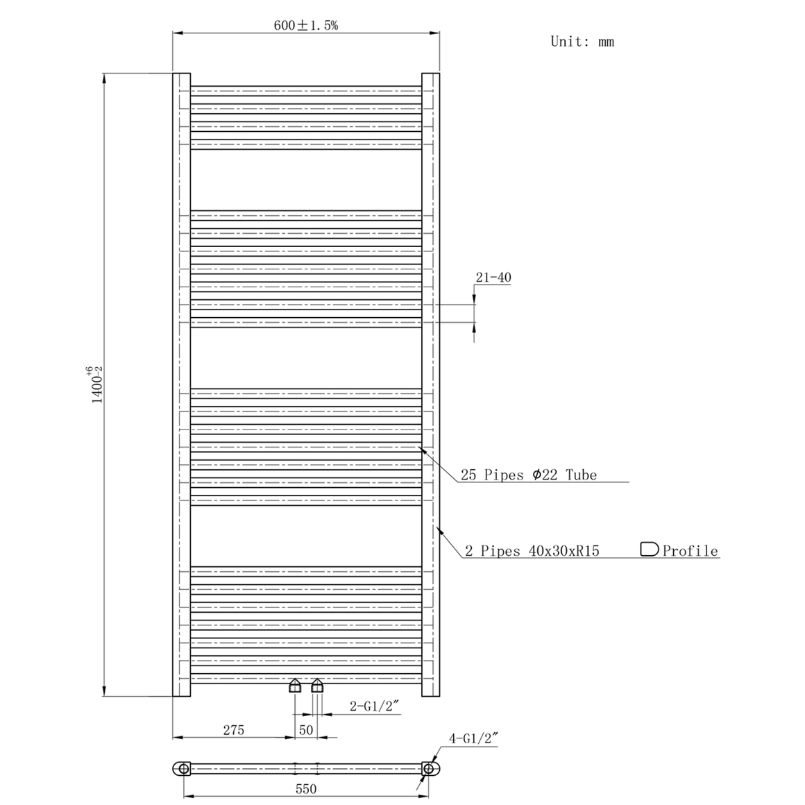 BELRAD Badkamer radiator – Middenaansluiting