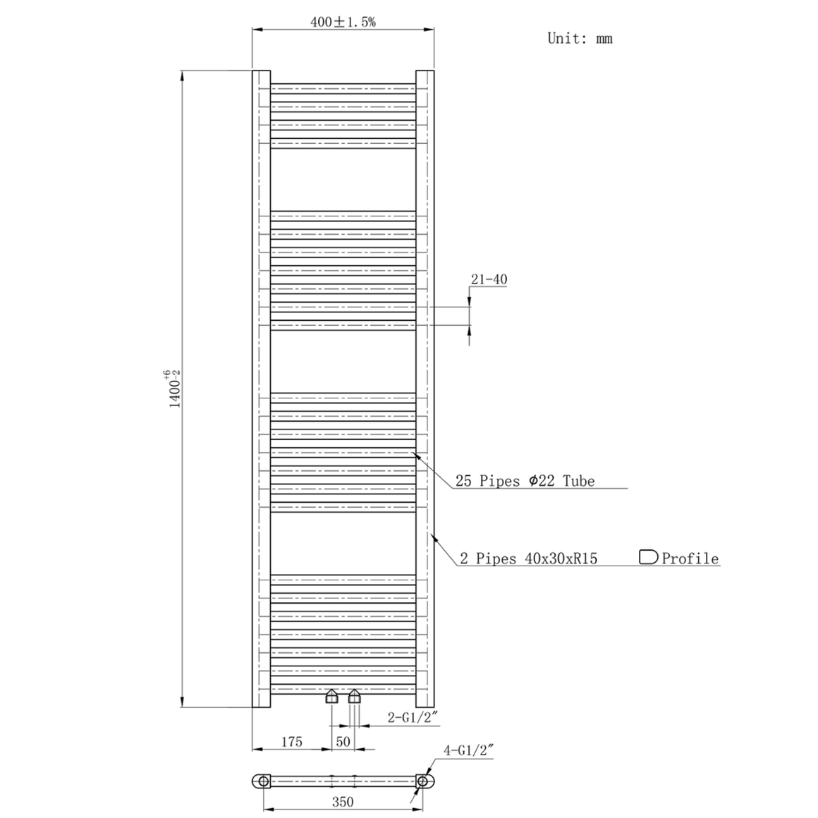 BELRAD Badkamer radiator – Middenaansluiting