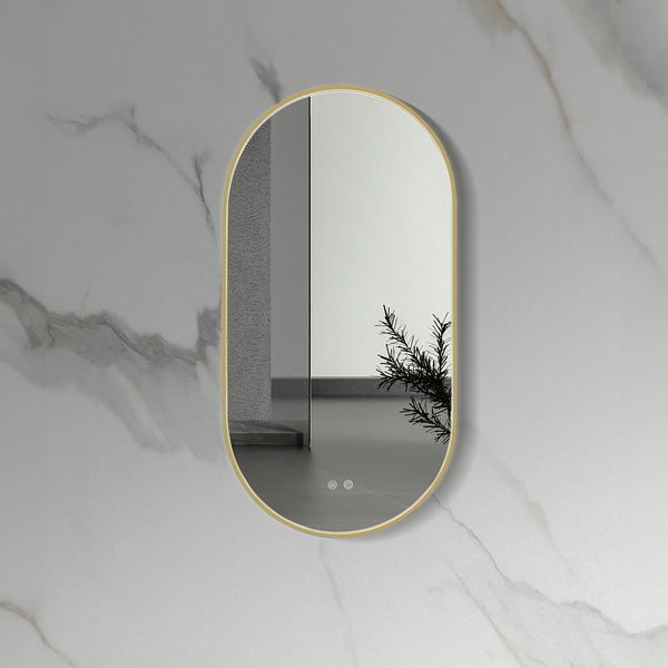 ALONI OVALE LED-SPIEGEL Geborsteld Goud MET VERWARMING & ANTI-CONDENS (100x50CM)