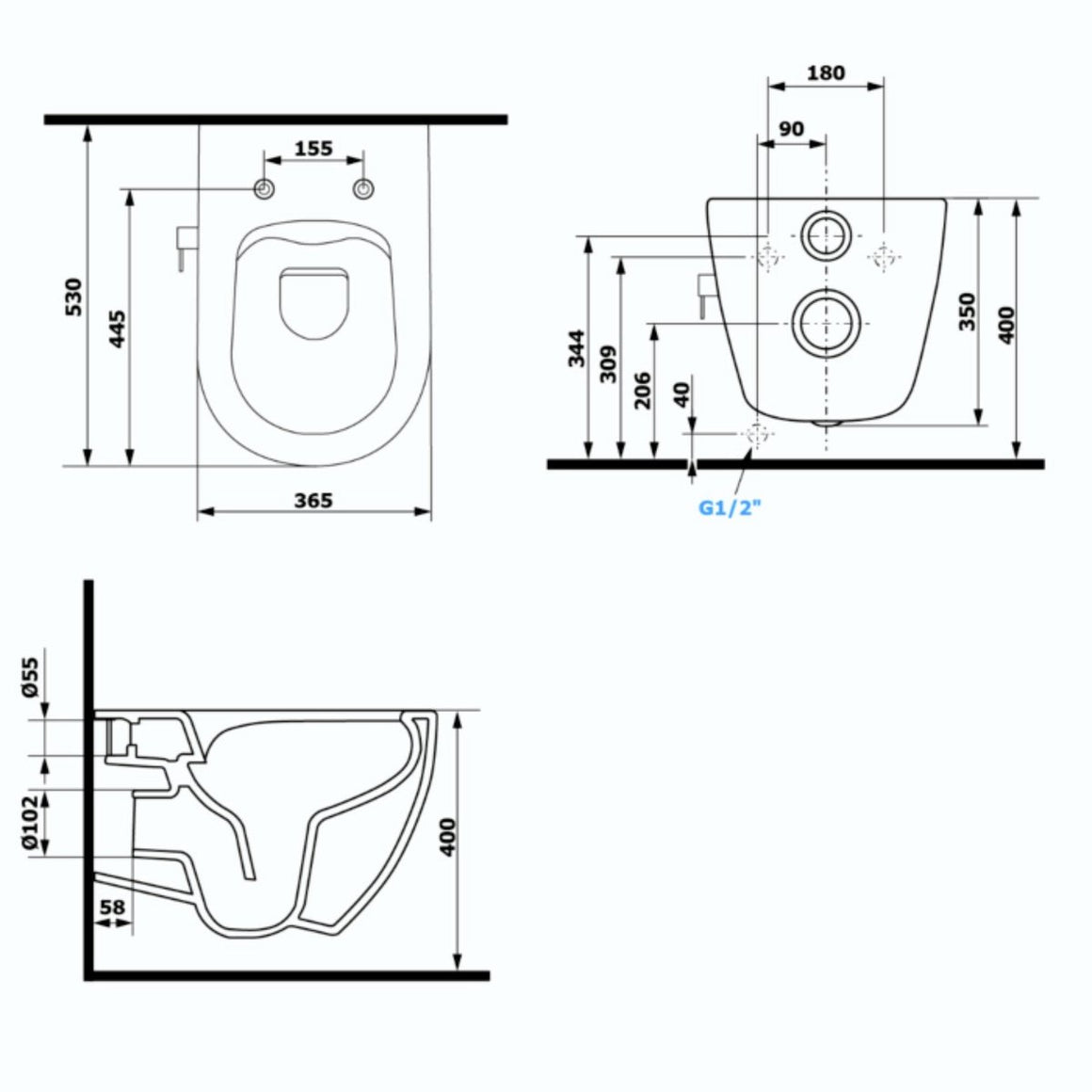 Isvea Sentimenti Neo hangtoilet met bidet muntgroen maattekening #variant_57406644584772