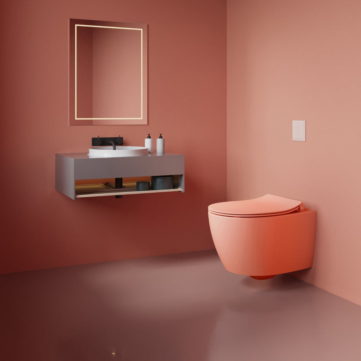 Isvea Sentimenti Neo hangtoilet met bidet zalmkleur sfeerfoto #variant_57406644552004