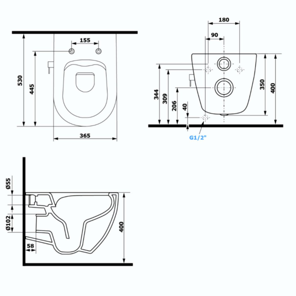 Isvea Sentimenti Neo hangtoilet met bidet taupe maattekening #variant_57406644420932