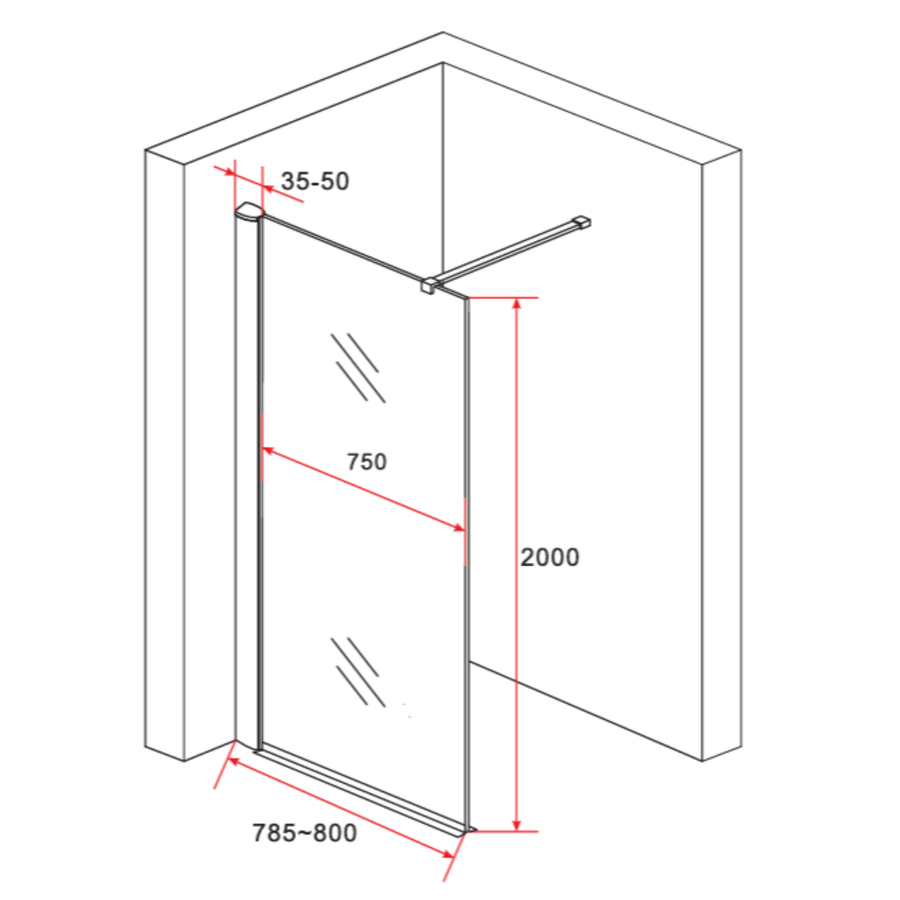 ALONI inloopdouchewand rookglas – 8 mm veiligheidsglas