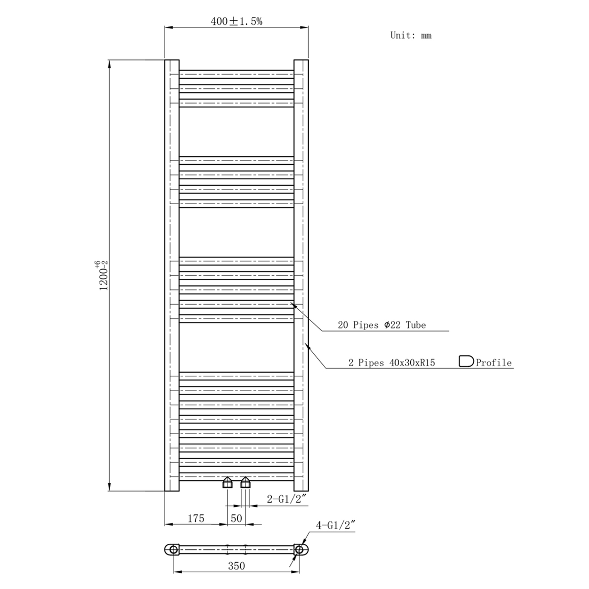 BELRAD Badkamer radiator – Middenaansluiting