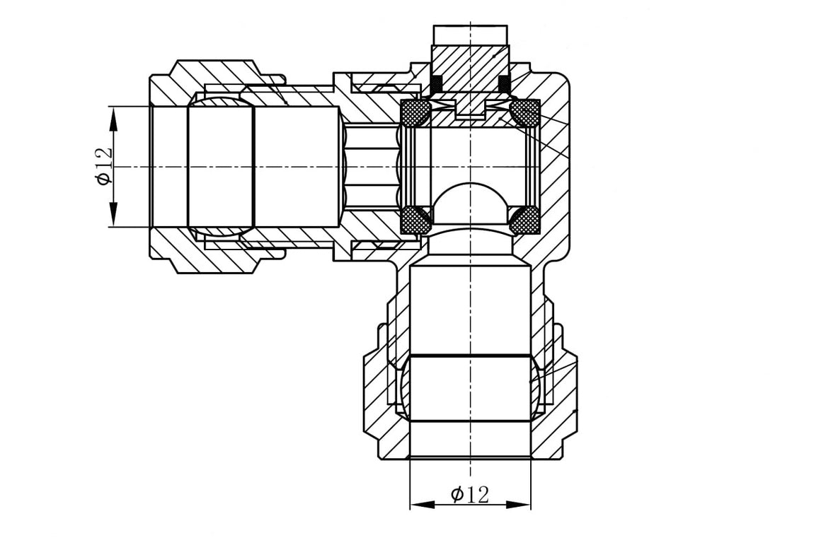 Riko mini-kogelkraan knel haaks chroom 12 x 12 cm - technische tekening