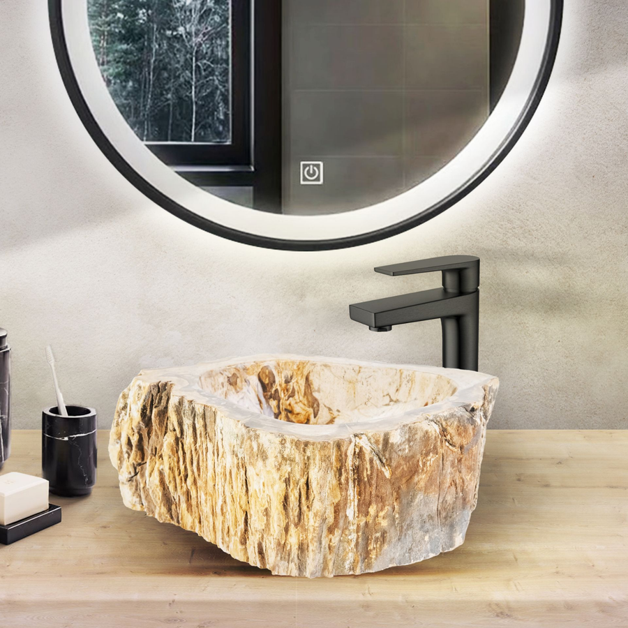 ALONI Waskom Fossiel Hout – Natuursteen