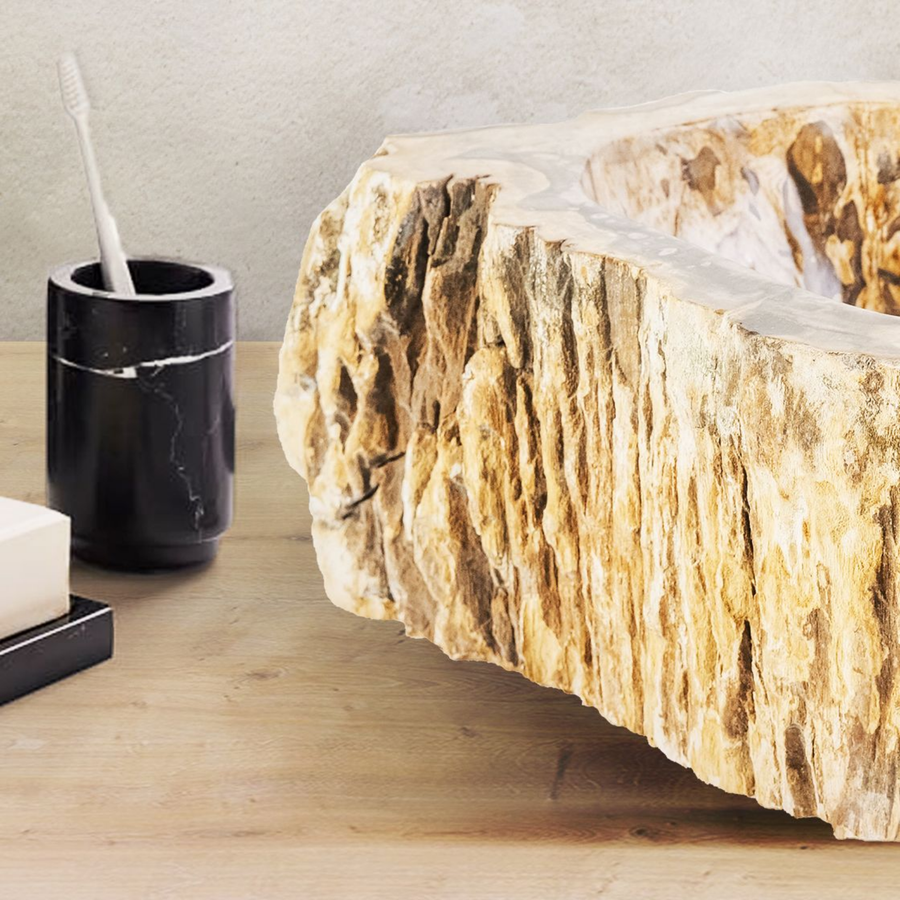 ALONI Waskom Fossiel Hout – Natuursteen