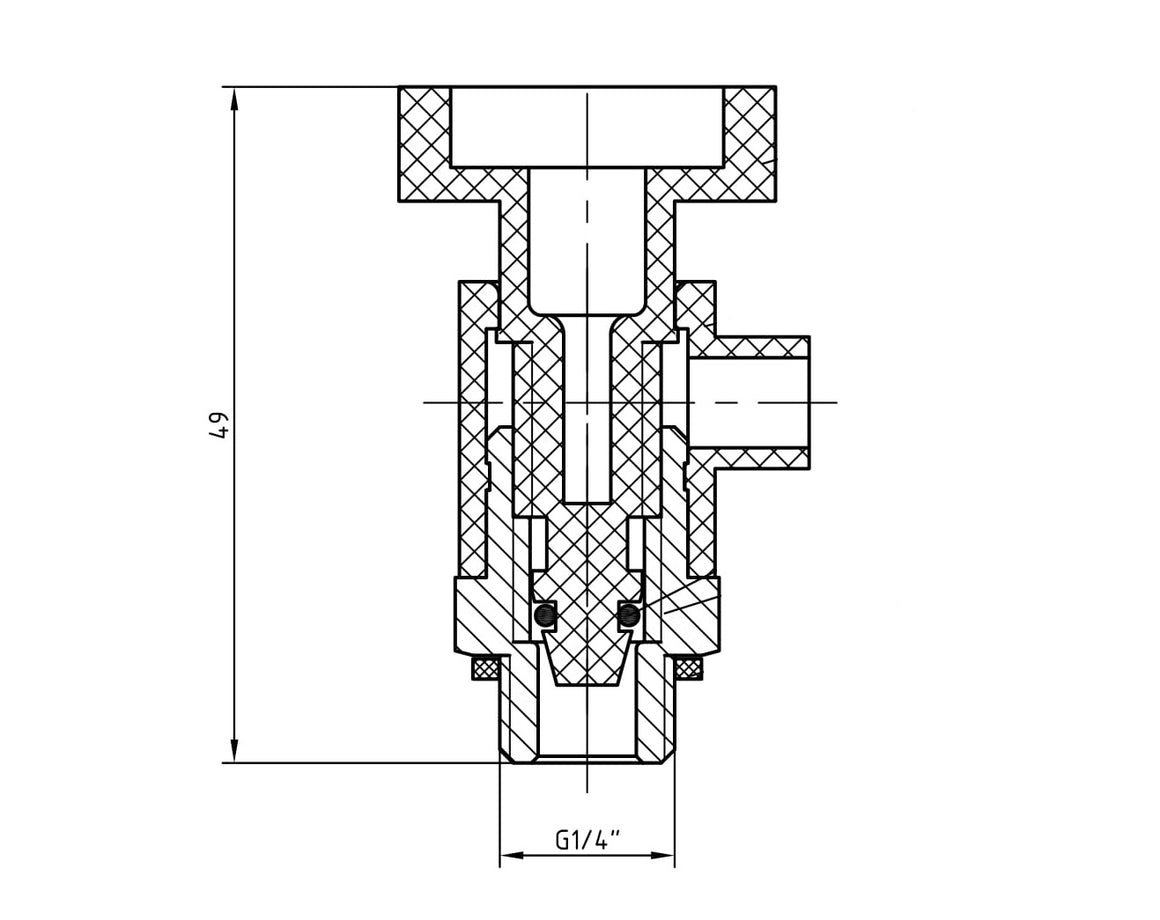 Riko draaibare aftapper voor stopkraan 1/4" - technische tekening