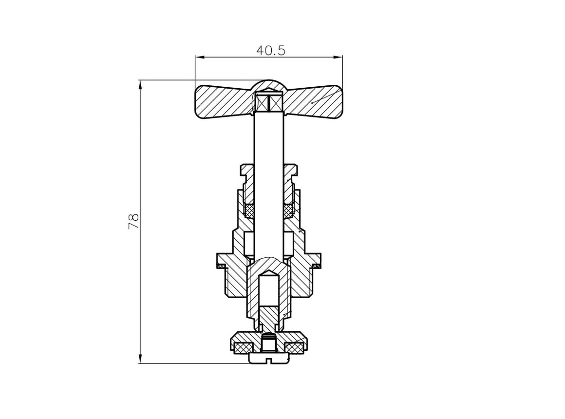 Riko bovendeel voor stopkraan 15 mm - technische tekening