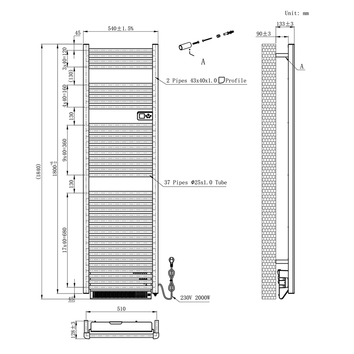 BELRAD Badkamer radiator elektrisch – Programmeerbare thermostaat + Blower