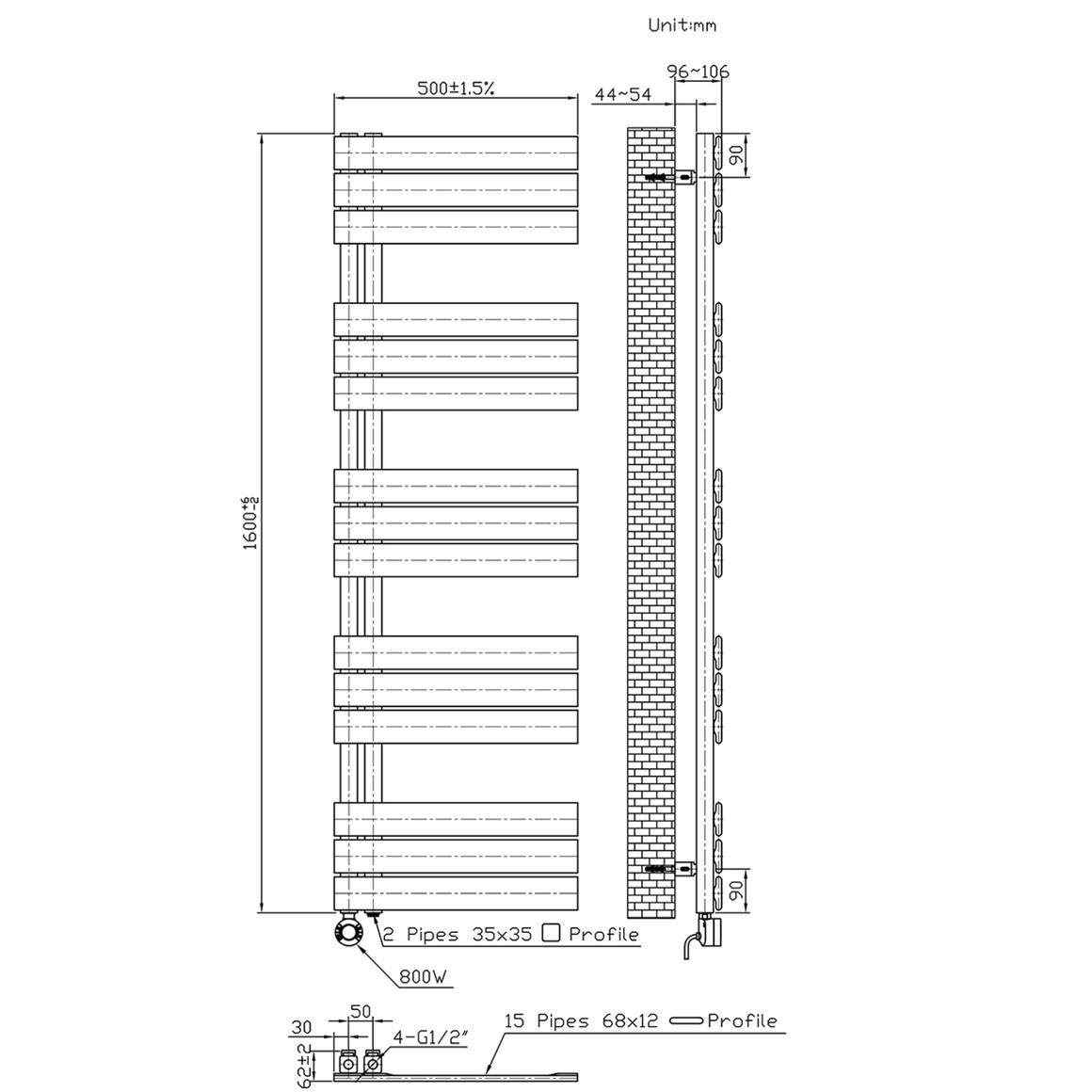 BELRAD Badkamer radiator elektrisch – Linksaansluiting/Combi