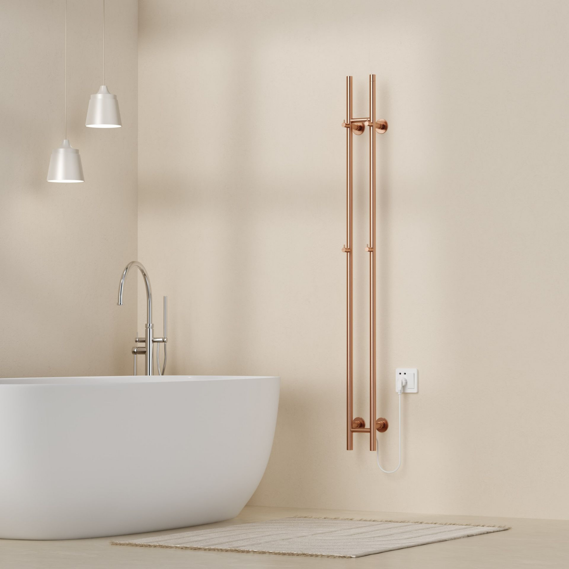 Belrad Badkamer Radiator staafmodel elektrisch – Dubbel – Geborsteld koper #kleur_geborsteld-koper