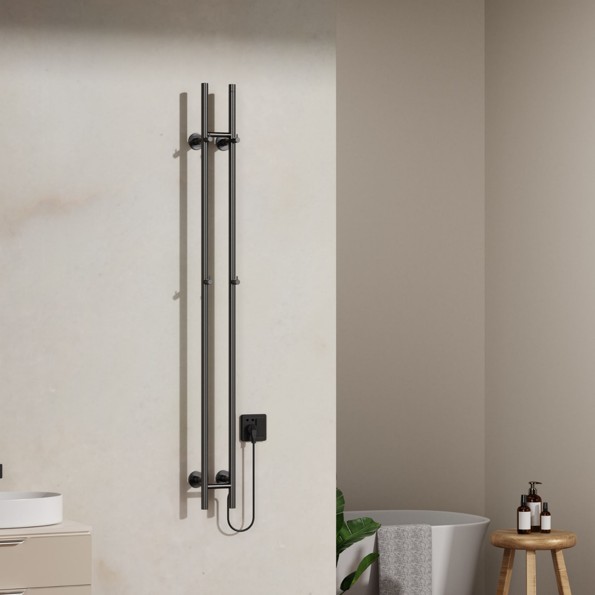 Belrad Badkamer Radiator staafmodel elektrisch – Dubbel – Gunmetal #kleur_gunmetal