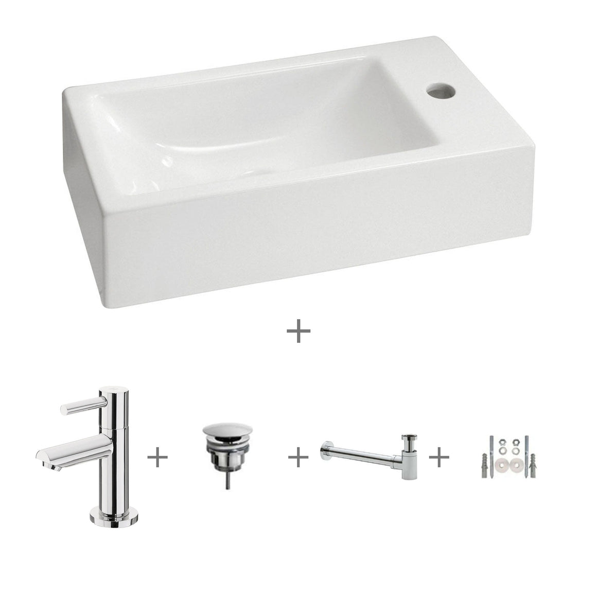 Xellanz One Pack Metis fontein glans wit compleet met Amador toiletkraan, afvoerplug, sifon en ophangset chroom
