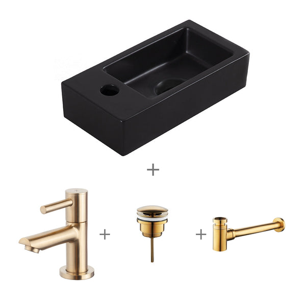 Lave-mains Wiesbaden Rhea S mini avec vasque en quartz, robinet, siphon et bonde d'évacuation